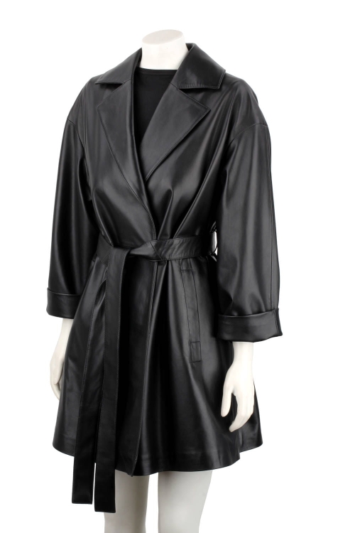 FLO450 - Czarny płaszcz skórzany damski oversize ze skóry naturalnej DORJAN 3.JPG