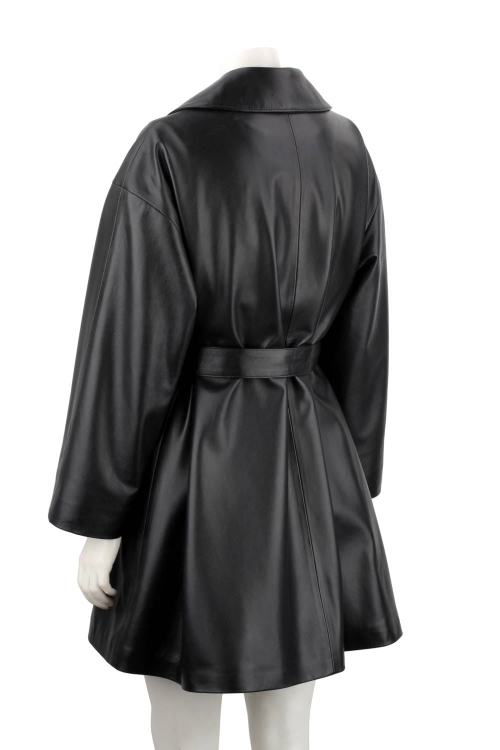 FLO450 - Czarny płaszcz skórzany damski oversize ze skóry naturalnej DORJAN 4.JPG