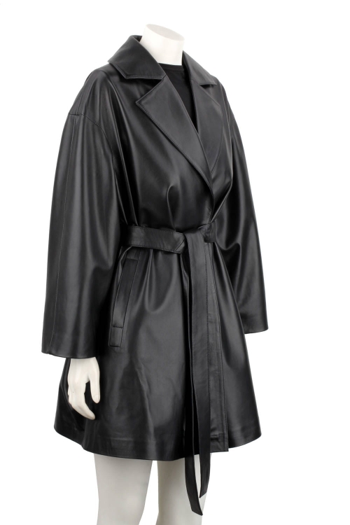 FLO450 - Czarny płaszcz skórzany damski oversize ze skóry naturalnej DORJAN 7.JPG