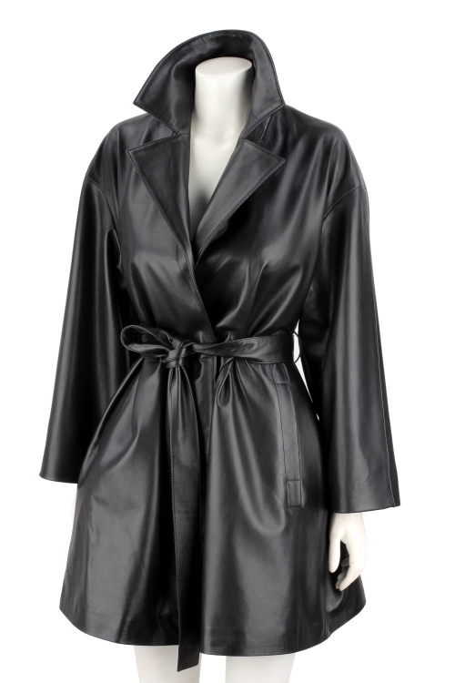 FLO450 - Czarny płaszcz skórzany damski oversize ze skóry naturalnej DORJAN 8.JPG