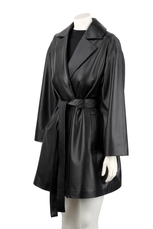 FLO450 - Czarny płaszcz skórzany damski oversize ze skóry naturalnej DORJAN 9.JPG