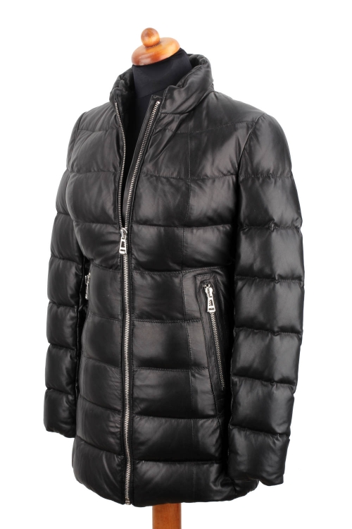 OUT125 - XS - Czarny płaszcz skórzany damski ocieplany DORJAN Outlet 1.JPG