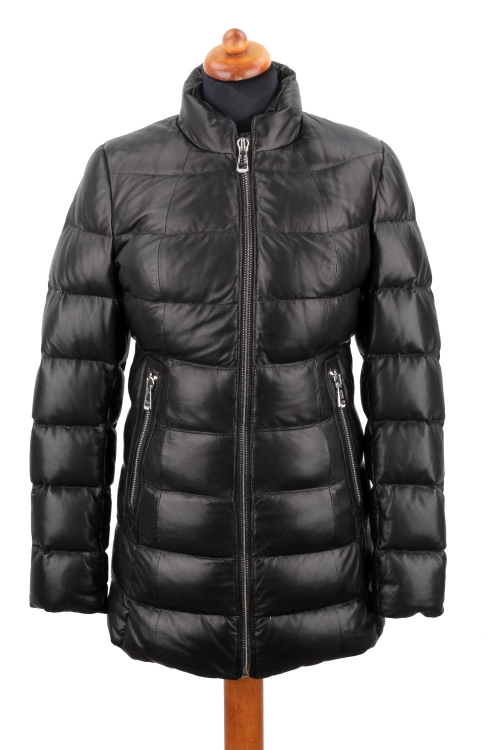 OUT125 - XS - Czarny płaszcz skórzany damski ocieplany DORJAN Outlet 3.JPG