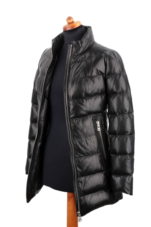 OUT137 - XS - Czarny płaszcz skórzany damski ocieplony DORJAN Outlet 1.JPG