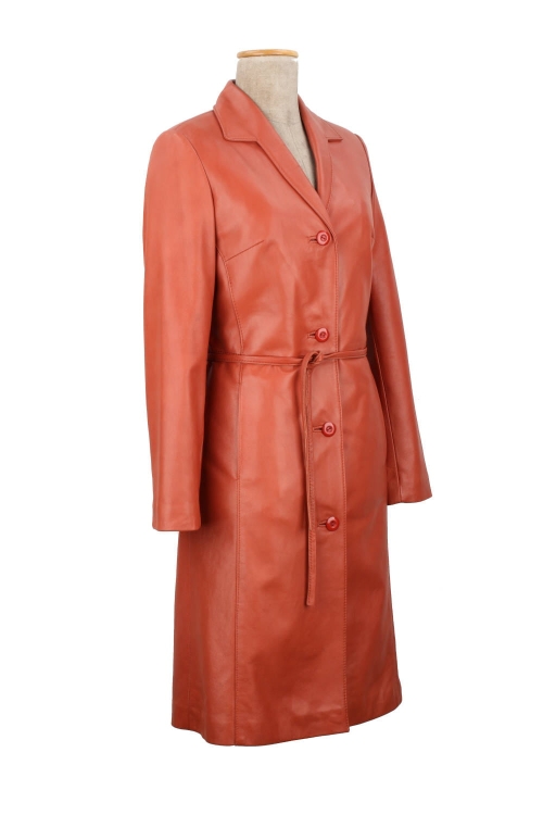 OUT152 - XS - Płaszcz damski długi z rudej skóry naturalnej DORJAN Outlet 2.JPG