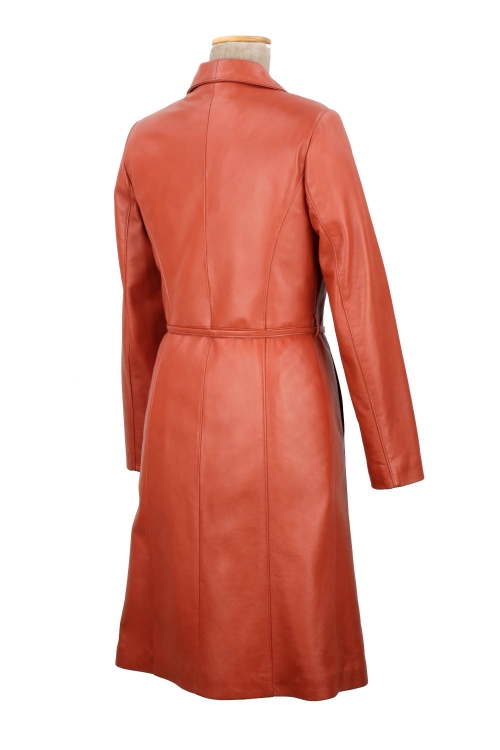 OUT152 - XS - Płaszcz damski długi z rudej skóry naturalnej DORJAN Outlet 3.JPG