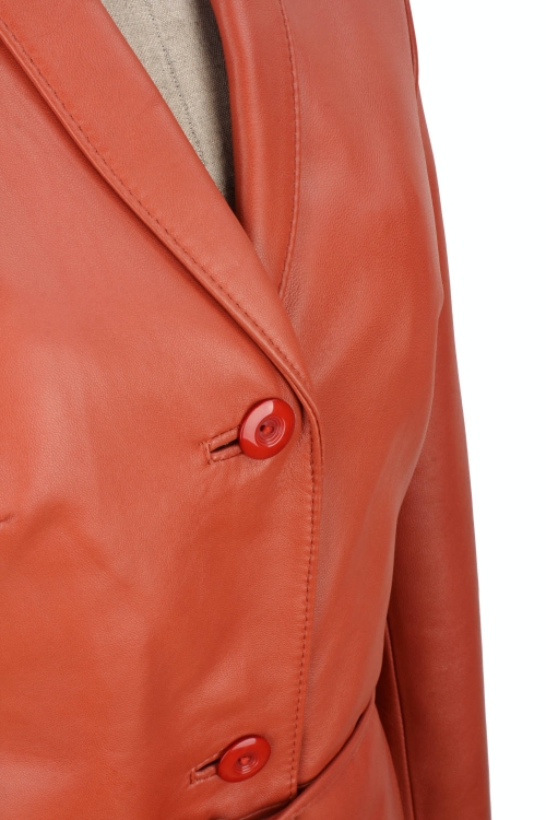 OUT152 - XS - Płaszcz damski długi z rudej skóry naturalnej DORJAN Outlet 6.JPG