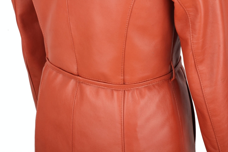 OUT152 - XS - Płaszcz damski długi z rudej skóry naturalnej DORJAN Outlet 7.JPG
