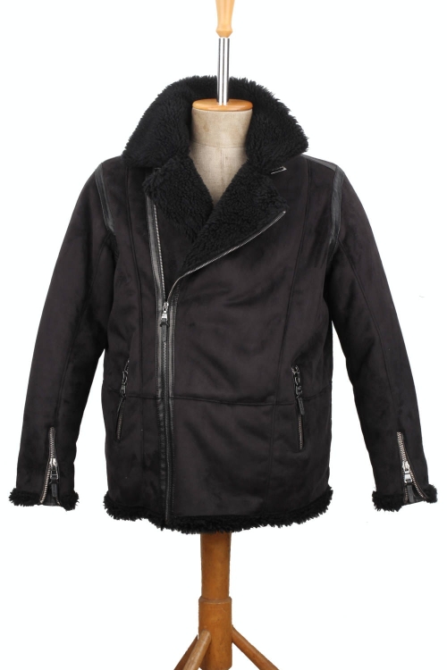 OUT158 - 3XL - Czarny kożuch ekologiczny męski w dużym rozmiarze DORJAN Outlet 1.JPG