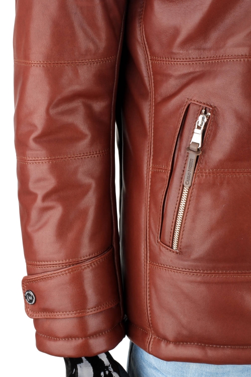 BRU122A - Ciepła brązowa kurtka skórzana męska pikowana DORJAN  15.JPG