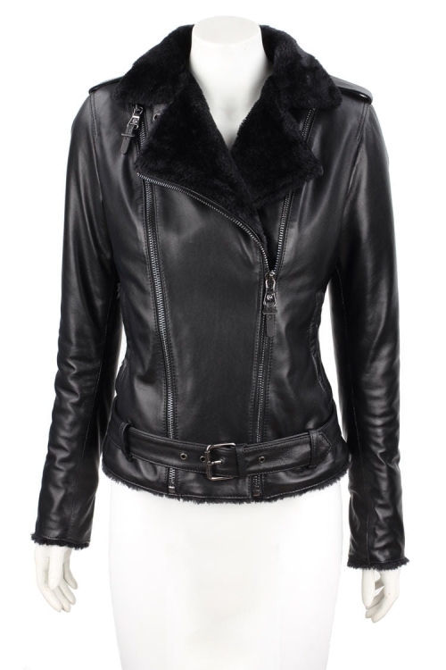 JUK450 - Skórzana ramoneska z kożuszkiem w kolorze czarnym DORJAN 1.JPG