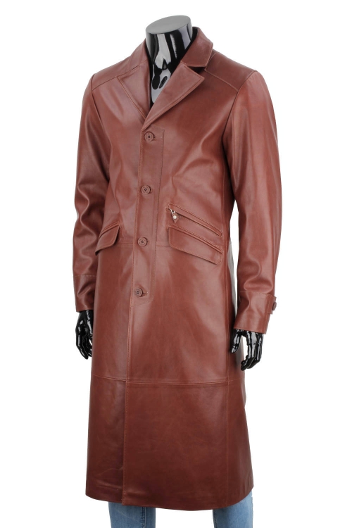 ERKL122 - Klasyczny długi płaszcz męski z brśazowej skóry licowej DORJAN 1.JPG