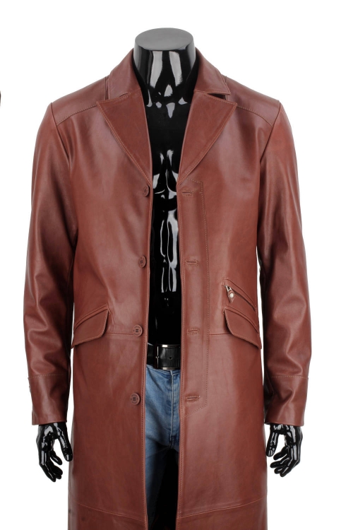 ERKL122 - Klasyczny długi płaszcz męski z brśazowej skóry licowej DORJAN 4.JPG