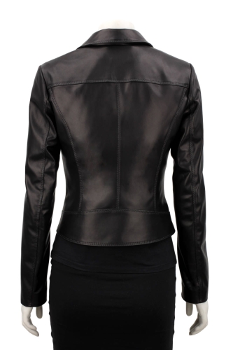 SFA450N - Czarna ramoneska damska ze skóry /dopasowana/ z wysokim kołnierzem/ DORJAN