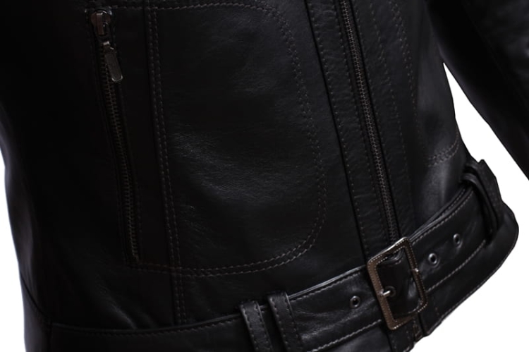 SAR450 - czarna damska kurtka skórzana z paskiem na klamrę DORJAN