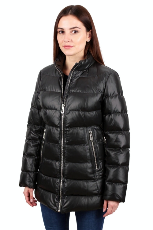 OUT137 - XS - Czarny płaszcz skórzany damski ocieplony DORJAN Outlet 0.JPG