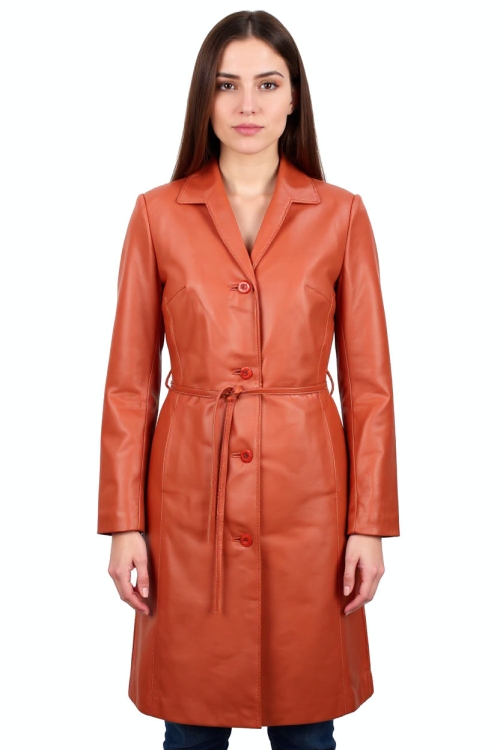 OUT152 - XS - Płaszcz damski długi z rudej skóry naturalnej DORJAN Outlet 0.JPG