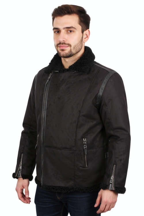 OUT158 - 3XL - Czarny kożuch ekologiczny męski w dużym rozmiarze DORJAN Outlet 0.JPG