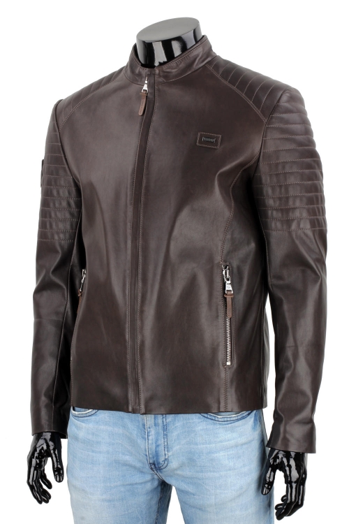 VIT124 - Męska kurtka skórzana casual w kolorze ciemnego brązu DORJAN 1.JPG