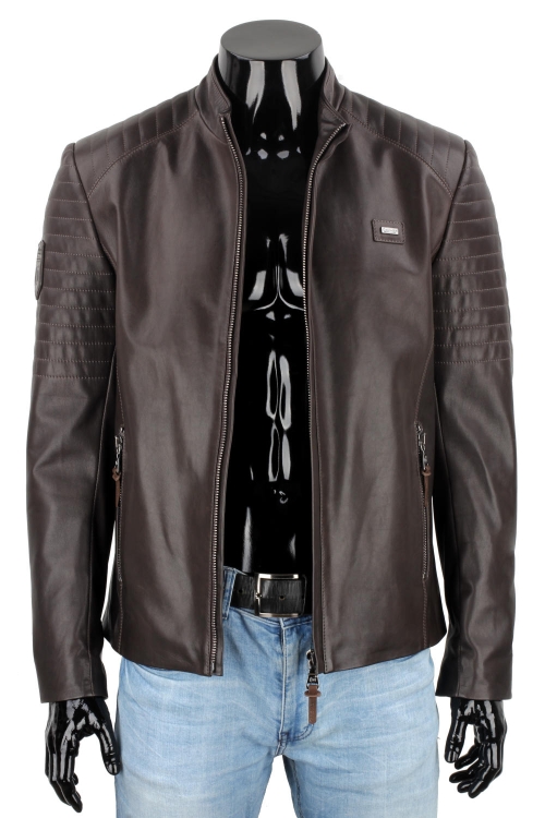 VIT124 - Męska kurtka skórzana casual w kolorze ciemnego brązu DORJAN 3.JPG