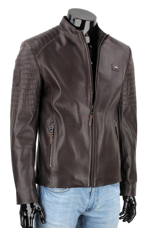 VIT124 - Męska kurtka skórzana casual w kolorze ciemnego brązu DORJAN 4.JPG