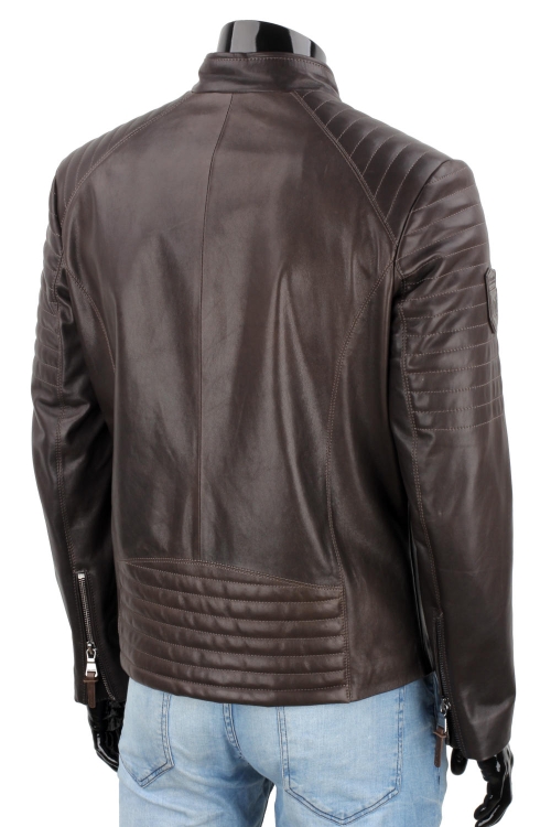 VIT124 - Męska kurtka skórzana casual w kolorze ciemnego brązu DORJAN 5.JPG