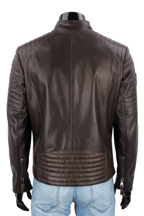 VIT124 - Męska kurtka skórzana casual w kolorze ciemnego brązu DORJAN 6.JPG