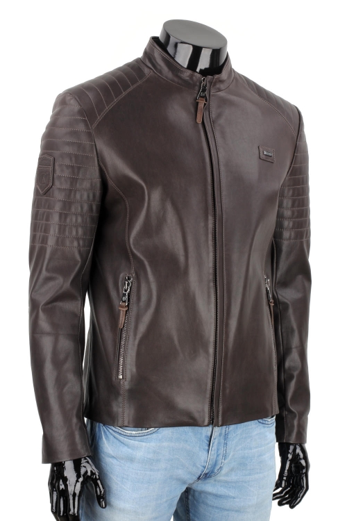 VIT124 - Męska kurtka skórzana casual w kolorze ciemnego brązu DORJAN 7.JPG