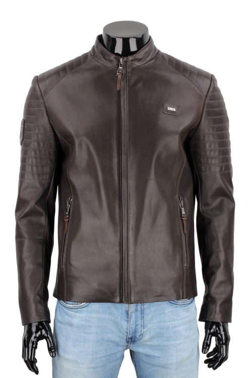 VIT124 - Męska kurtka skórzana casual w kolorze ciemnego brązu DORJAN 8.JPG