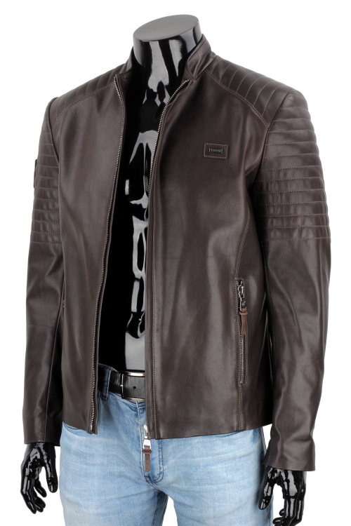VIT124 - Męska kurtka skórzana casual w kolorze ciemnego brązu DORJAN 9.JPG