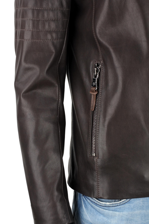 VIT124 - Męska kurtka skórzana casual w kolorze ciemnego brązu DORJAN 10.JPG