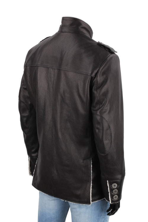 ELV950S - Czarna kurtka ze skóry męska poszyta kożuchem eko DORJAN 5.JPG