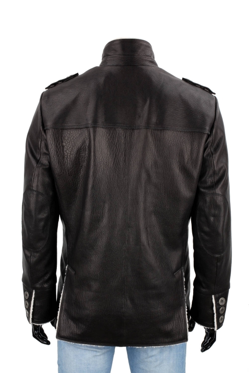 ELV950S - Czarna kurtka ze skóry męska poszyta kożuchem eko DORJAN 6.JPG