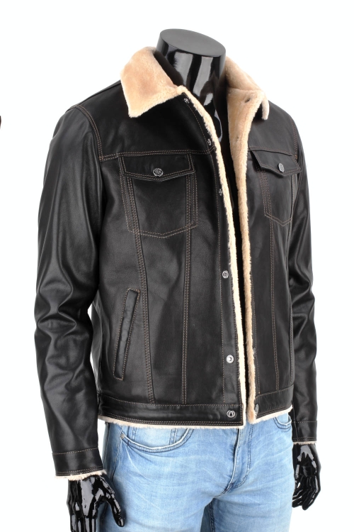 KTMK951 - Czarna katana skórzana męska z kożuchem eko DORJAN 2.JPG
