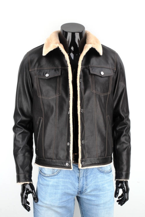 KTMK951 - Czarna katana skórzana męska z kożuchem eko DORJAN 4.JPG