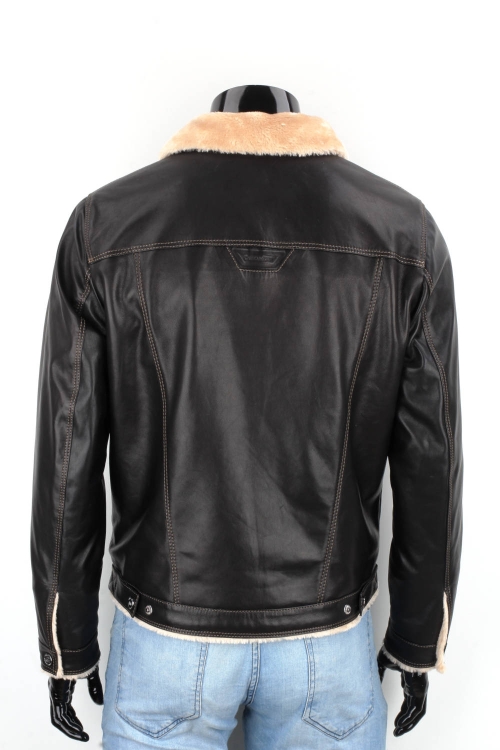KTMK951 - Czarna katana skórzana męska z kożuchem eko DORJAN 7.JPG