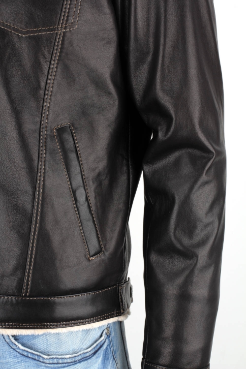 KTMK951 - Czarna katana skórzana męska z kożuchem eko DORJAN 13.JPG