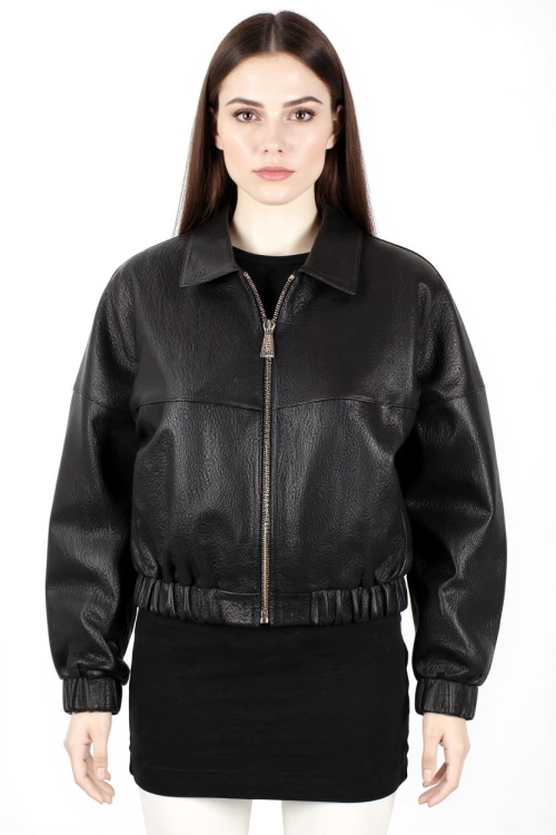 M-144 Damska bomberka skórzana oversize z czarnej skóry owczej - rozmiar XSS - Wyprzedaż DORJAN.jpg