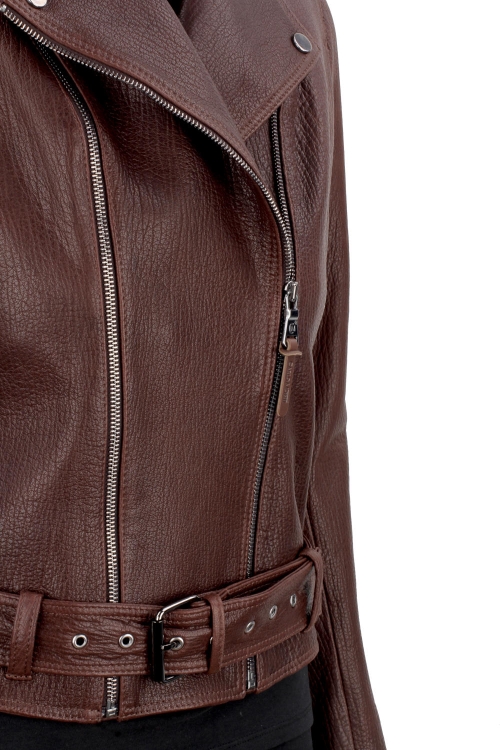 Brązowa ramoneska skórzana damska ze skóry PREMIUM DORJAN 12.JPG