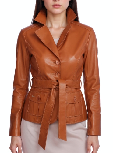 M-168 - marynarka skórzana damska camelowa - Wyprzedaż DORJAN