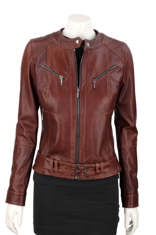 SAR122A - brązowa kurtka skórzana damska z paskiem DORJAN 1.JPG