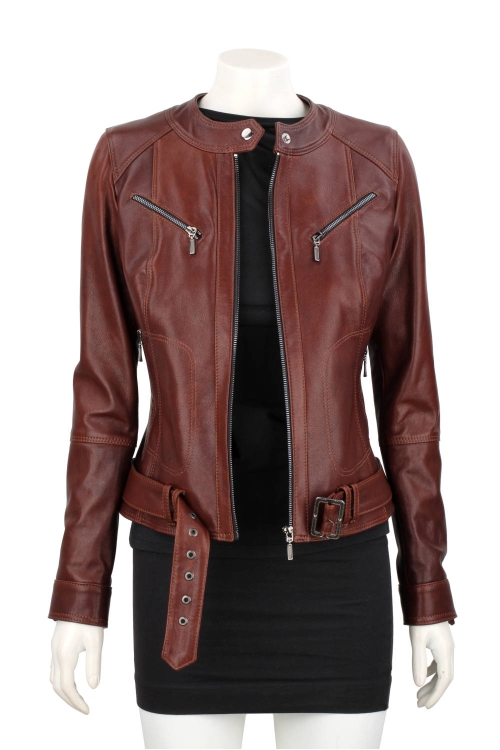 SAR122A - brązowa kurtka skórzana damska z paskiem DORJAN 2.JPG