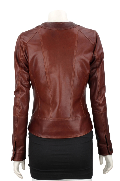 SAR122A - brązowa kurtka skórzana damska z paskiem DORJAN 4.JPG