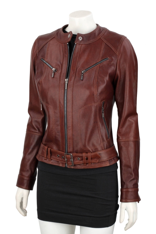 SAR122A - brązowa kurtka skórzana damska z paskiem DORJAN 5.JPG