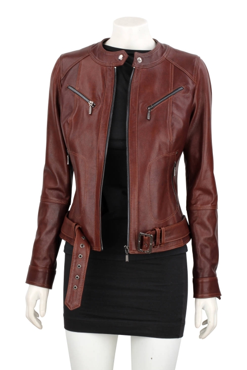 SAR122A - brązowa kurtka skórzana damska z paskiem DORJAN 7.JPG