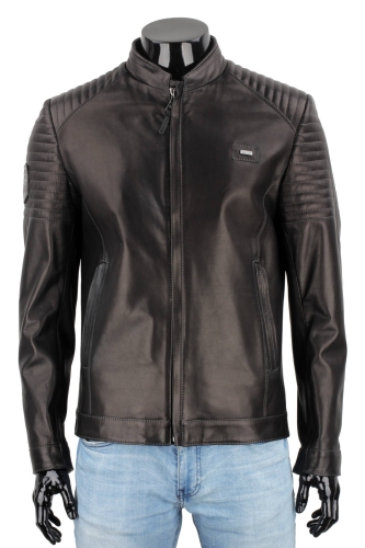 VIT450P - Casualowa kurtka skórzana męska z czarnej skóry owczej DORJAN 1.JPG