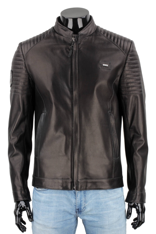 VIT450P - Casualowa kurtka skórzana męska z czarnej skóry owczej DORJAN 1.JPG