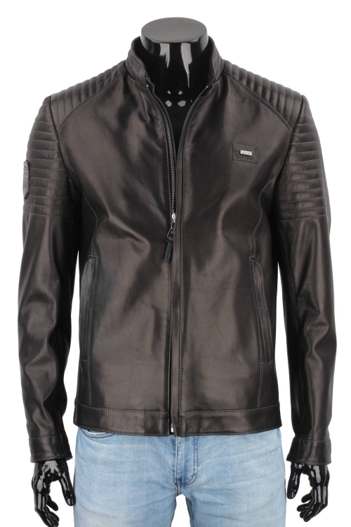 VIT450P - Casualowa kurtka skórzana męska z czarnej skóry owczej DORJAN 3.JPG