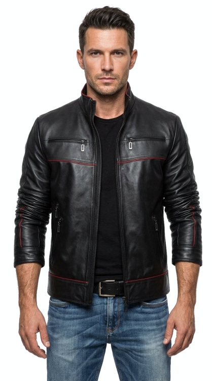 M-259 - kurtka skórzana męska w stylu motocyklowym - Wyprzedaż DORJAN
