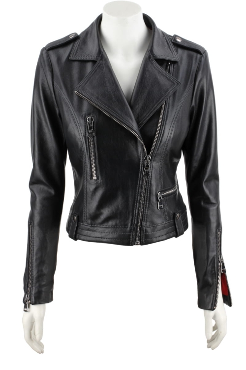 AUR450 - Rockowa ramoneska skórzana z czerwoną podszewką DORJAN